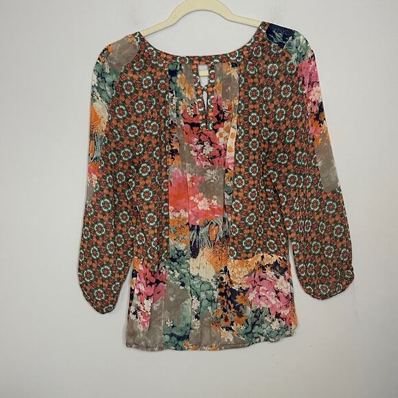 Fig and Flower Anthropologie Peasant Top Womens Medium Sheer Boho Floral Fairy - Picture 10 of 10